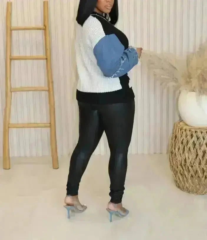 Color Block Denim Sleeve Sweater - Shop NSJ Collection