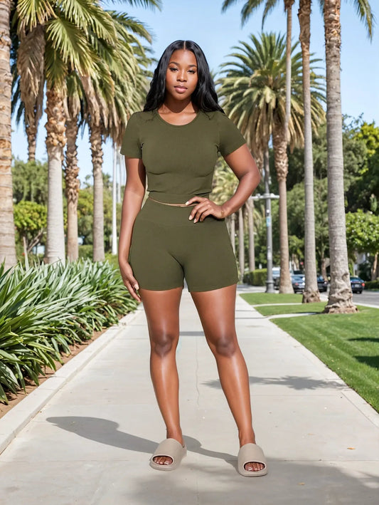 Out and About Short Set Olive - Shop NSJ Collection