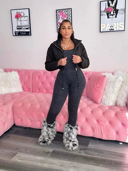 Stay With Me Puffer Crop Jacket Black - Shop NSJ Collection
